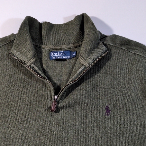 Polo by Ralph Lauren Men's Olive Three Quarter Zip Cotton Sweater - Picture 5 of 13